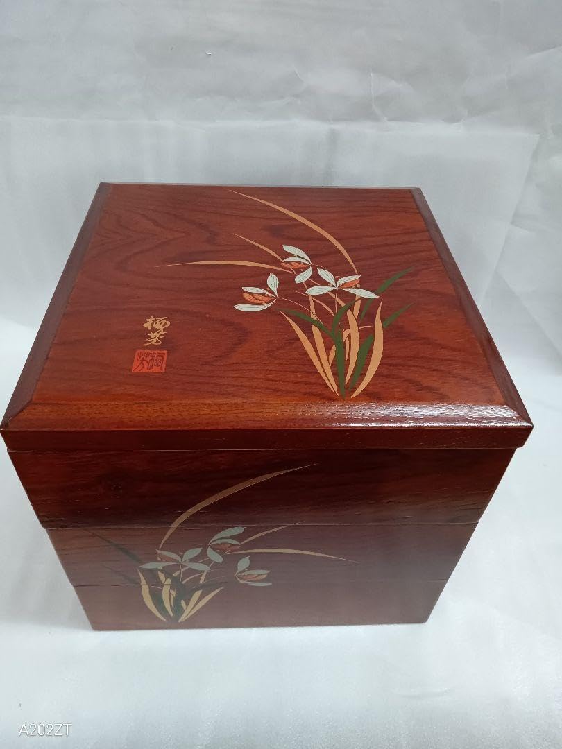 漆器　紅葉柄三段重箱 特製木製漆器 三段重箱 紀州漆器 7寸 三段 重箱 黒 吉兆鶴